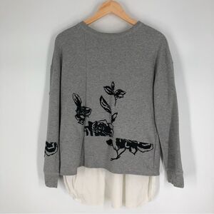 Thakoon Addition Sweatshirt Blouse Womens 4 Floral Velvet‎ Layered Ikram